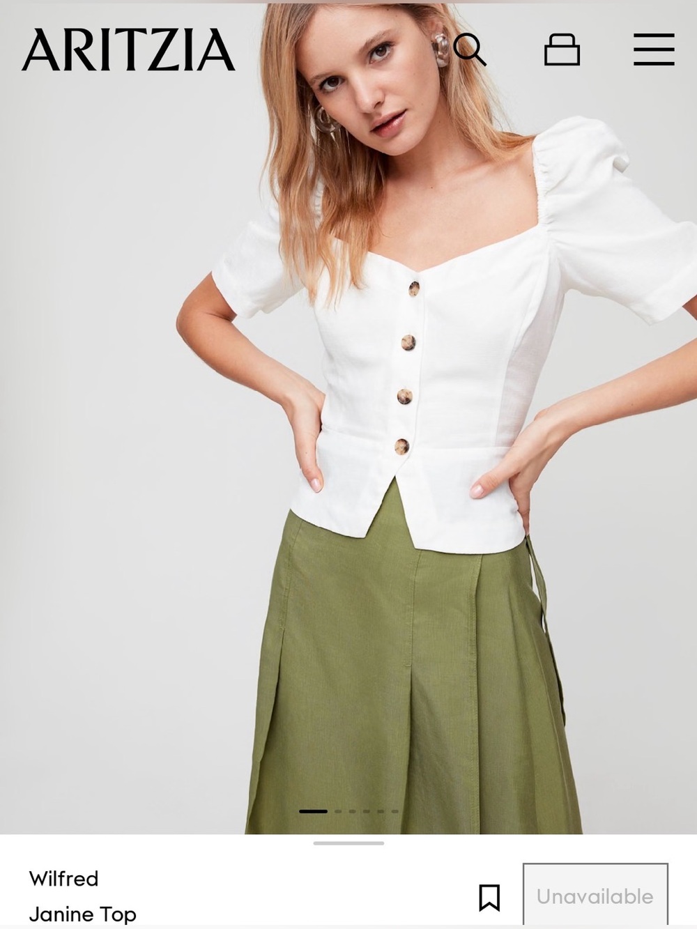 Wilfred White Linen Puff Sleeve Top Janine top (Size Small)